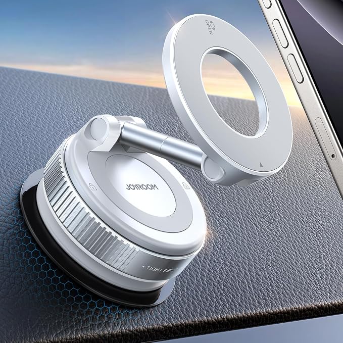 JOYROOM Magsafe Car Mount, Vacuum Car Phone Mount with Strong Magnetic, 360° Metal Strut Suction Cup Phone Mount for iPhone 17 Pro Max/16 15 14 13 12 Series& Android Magsafe Case, White by JOYROOM