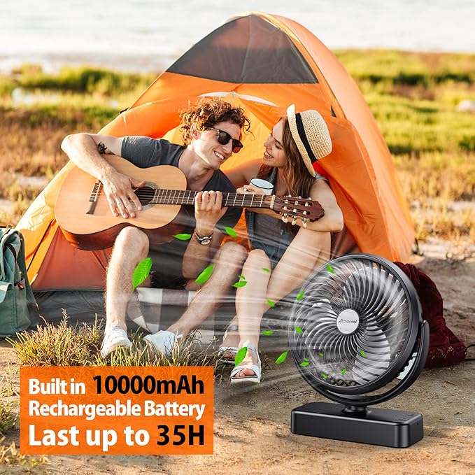 AMACOOL 10000mAh Battery Operated Camping Fan with LED Light-7 inch | USB Fan with Hanging Hook for Tent Car RV Hurricane Emergency Outage Camping Essentials Gear - Image 2