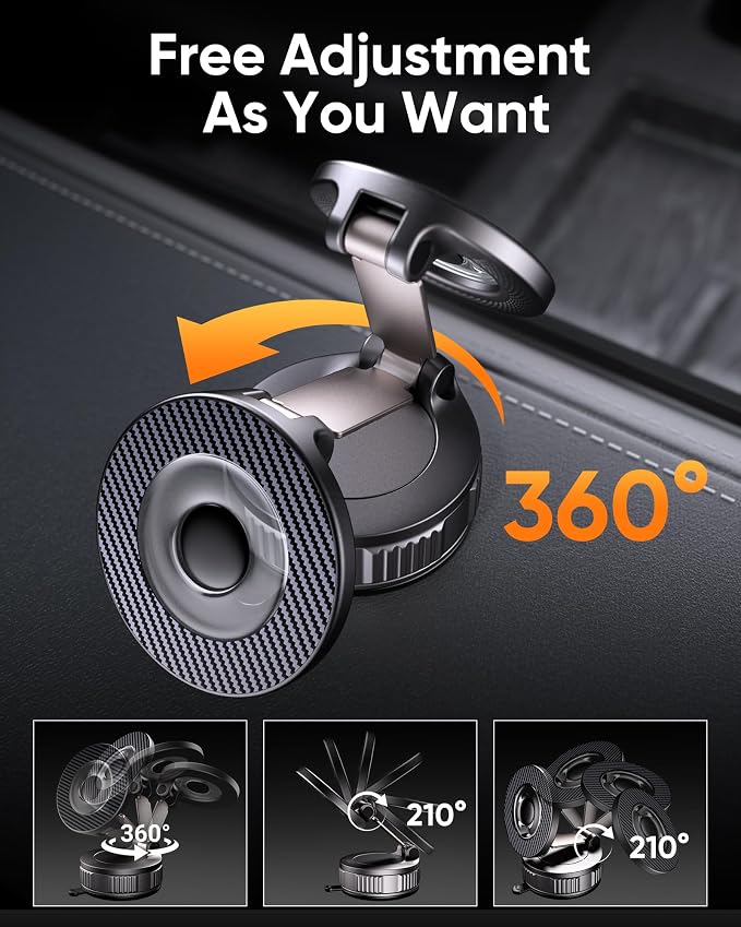 NKNZLY Vacuum Magnetic Car Phone Holder, 360° Adjustable MagSafe Car Mount | 120+ LB Strongest Suction & 3000gf Strong Magnetic, Phone Holders for Your Car, Dashboard & Windshield Mount for iPhone 17-12 - Image 7