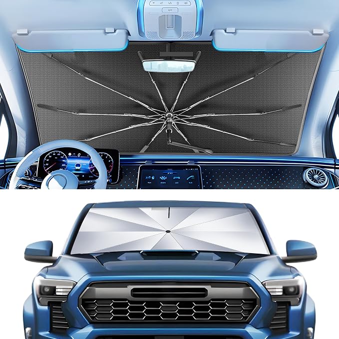 Portable for Toyota Tacoma 2024-2025 2026 Windshield Sunshade Umbrella for Models TRD/SR/SR5/limited Series, 2 in1 Ice Crystal Durable Compact Shade Umbrella UPF50+ UV Front Protection Outdoor Camping - Image 7