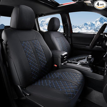 Truckiipa Custom Fit for Toyota Tacoma Seat Covers Front Leather Waterproof Car Seat Covers Fit for 2016-2023 Toyota Tacoma Double Crew Cab, Front Pair, Black&Blue by Truckiipa