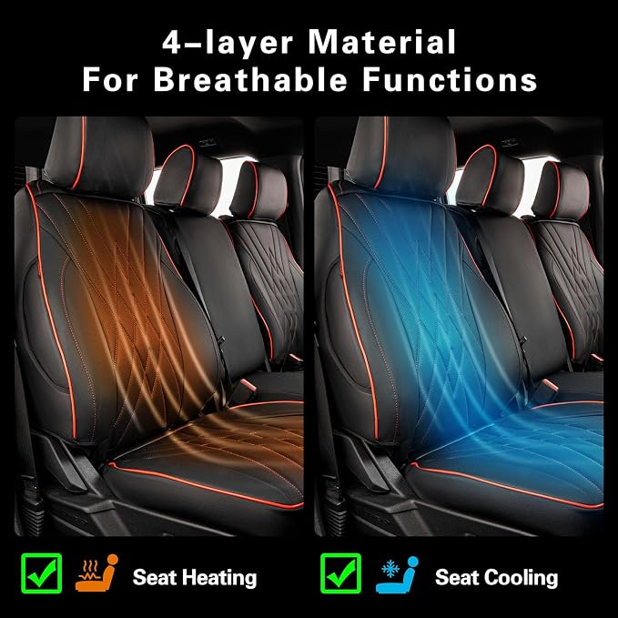 EKR F150 Seat Covers Custom Fit for (SuperCab) Ford F-150 STX 2024-2026 & F150 XL/XLT 2021-2026 & Lariat 2021-2022 Full Set,(2 Door,Rear W/NO Armrest) -Faux Leather(Black with Red Trim) - Image 8