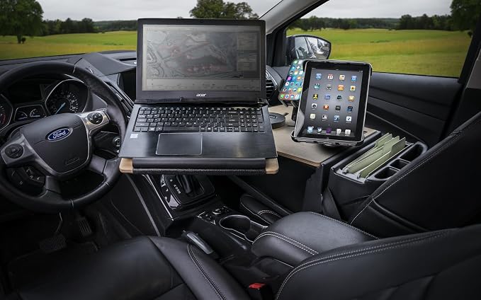 AutoExec Reach Desk Front Seat Car Desk and Portable Workstation with Phone Mount, Tablet Mount and Phone Vent Clip, Natural - Image 7