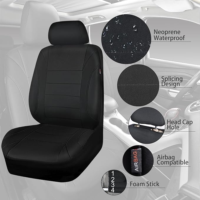 CAR PASS Neoprene Waterproof Seat Covers, Universal Fit Black Full Sets, Protective Interior Covers for Auto SUV, Vans, Sedans, Trucks - Image 9
