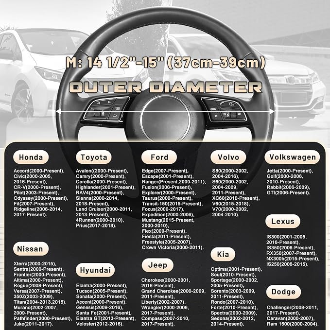 SEG Direct Car Steering Wheel Cover 14.5"-15" Golden Carbon Fiber Pattern | Universal Medium Standard Size 37-39cm for Car Truck SUV, Black Microfiber Leather, Non-Slip Grip, Auto Interior Accessories - Image 5