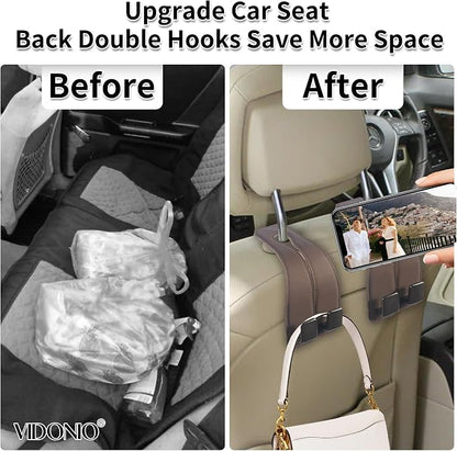 Leather Headrest Hooks for Car, 2 Pack Premium Car Seat Back Storage Hooks with Double Metal Hangers for Purses, Handbags, Groceries and Backpacks, Universal Heavy Duty Car Purse Holder Accessories - Image 6