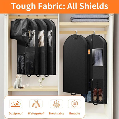 Travel Garment Bag Suits Clothes : 43 Inch 5 Packs Lightweight Breathable Zippered Black Fabric - Clothes Carry Short Men - Wardrobe Carry Coat Jacket Uniform Tuxedo Shirt - Image 6