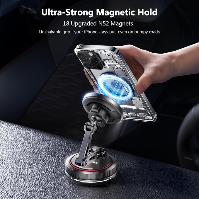 SYNCWIRE for MagSafe Car Mount [3-Axis] Nano Adhesive Gel + Strong Suction Cup Magnetic Phone Holder for Dashboard & Windshield, 360° Adjustable for iPhone 17 16 15 14 13 12, Samsung, Carbon Fiber - Image 2