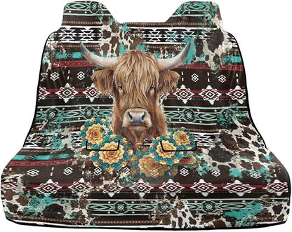 Highland Cattle Aztec American Tribal Pattern Dog Car Seat Cover for Back Seat, Auto Back Seat Cover Heavy Duty Scratch-Proof Waterproof Rear Bench Towel Seat Covers - Image 2