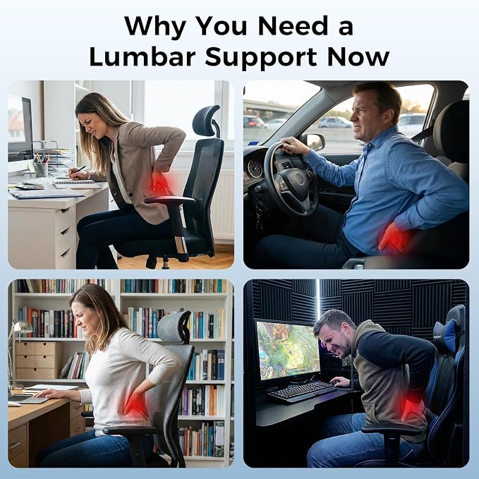 Lumbar Support Pillow for Car & Office Chair - High-Density Memory Foam Back Cushion for Sciatica & Lower Back Pain Relief - Non-Slip Support for Long Commutes & Desk Workers (3D Mesh Gray) - Image 6