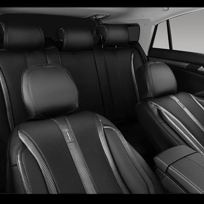 CAR PASS Nappa Leather Car Seat Covers Full Set & Carbon Fiber, Waterproof and Durable All Weather Protector, Universal Fit for SUV Pick-up Truck Sedan Automotive Vehicle Interior (5 Seats, Black) - Image 4