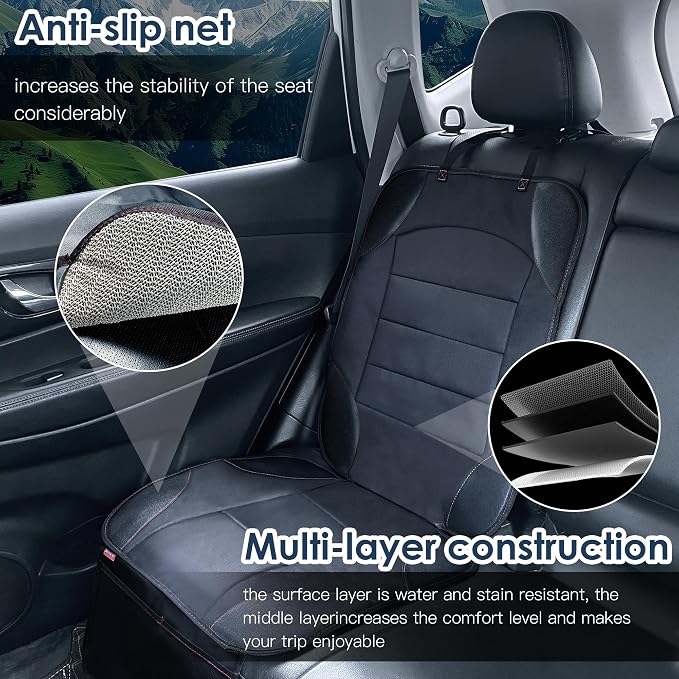 Sinvitron Car Seat Protector for Child Car Seat - Waterproof Non-Slip Leather Mat with 2 Mesh Pockets, Universal Seat Cover for Baby, Pets & Vehicles (1-Pack, Black) - Image 2
