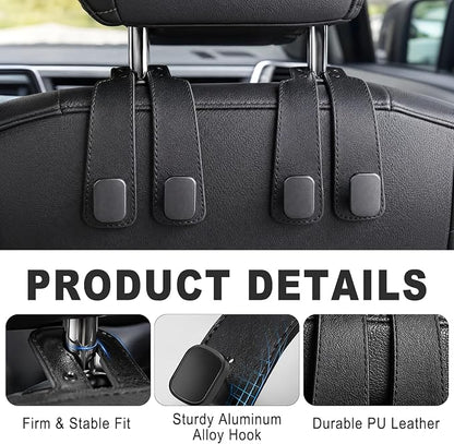 Headrest Hooks for Car 2 Pack, Upgraded Double Metal Hooks with Leather Cover, Car Seat Back Storage Organizer with Anti-Drop Design, for Purses, Handbags, Coats, Groceries (style1) - Image 4