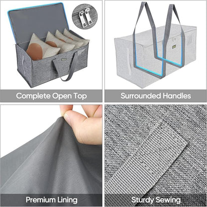 BALEINE Extra Large Storage Tote with Zippers & Carrying Handles, Heavy-Duty Oxford Fabric Moving Bags for Laundry, Space Saving, Storage, Winter Gray - Image 4