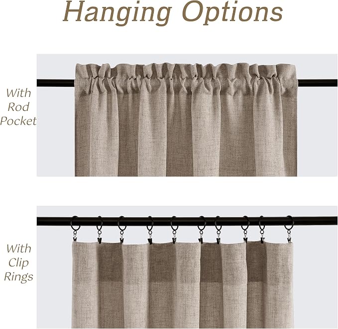 RYB HOME Linen Sheer Curtains 95 inches Long for Living Room | Breathable, Weave Textured, Rod Pocket, Semi Sheer, Oatmeal, for Dining Room, W52 x L95, 2 Panels Set - Image 5