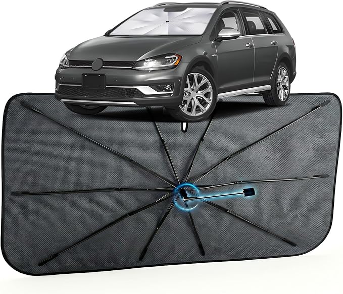 Car Windshield Sun Shade Umbrella for Volkswagen Golf Alltrack 2017-2020 | [Reflective Coated Fabric] Car Shades Sun Visor Keep Car Cool and Protects Interior, 1:1 Exact Fit by MakeLifeBetter