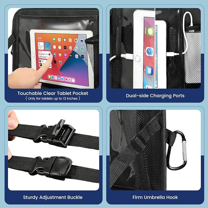 MoKo Car Organizer Back Seat, 8 Pockets Foldable Tray 600D Black, 2 Pack | 600D Oxford Backseat Car Organizer, Back Seat Organizer with Foldable Table Tray and Transparent Tablet Pocket for Road Trip - Image 4