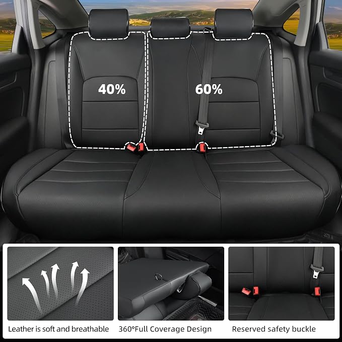 Lolcar Custom Fit Civic Seat Cover Full Set for Honda Civic (Sedan 2022 2023 2024 Touring)&(Sedan 2025-2026 Sport Touring),5-Seats Full Set,Leather Seat Protector (Black) - Image 3