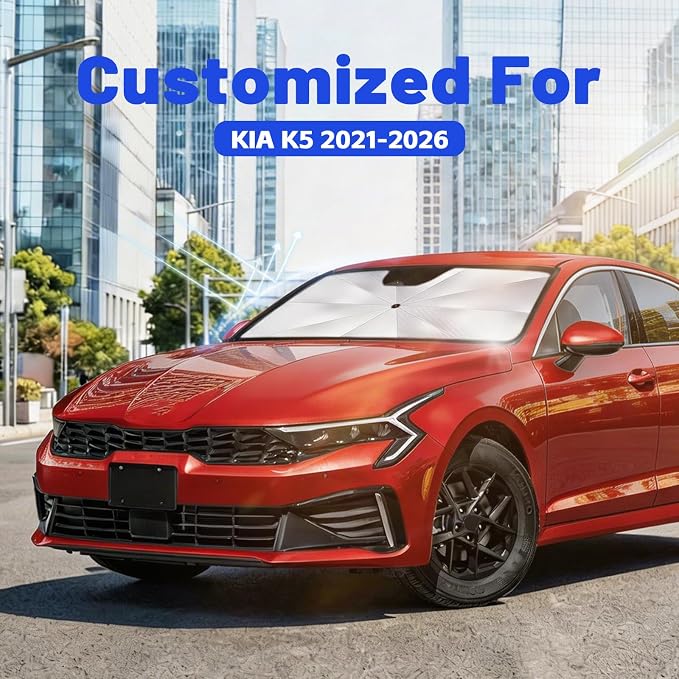 Car Windshield Sun Shade Umbrella for KIA K5 2021-2026, 1:1 Fit Sunshade | [Reflective Coated Fabric] Car Shades Sun Visor Keep Car Cool and Protects Interior, Sunshade Umbrella for Front Window - Image 2