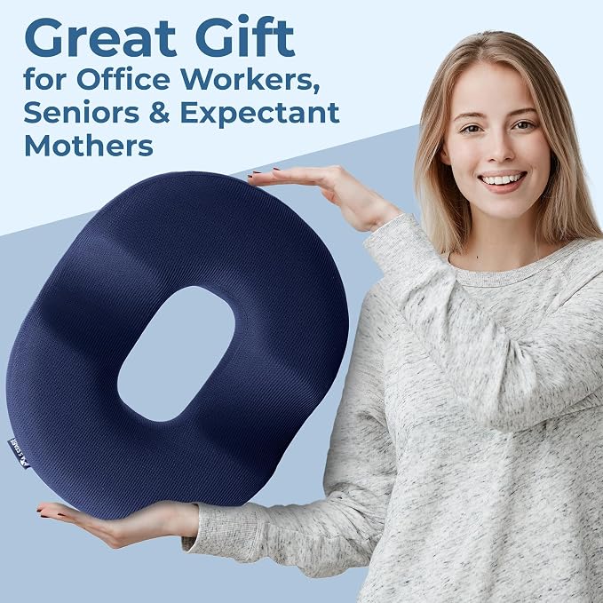 5 STARS UNITED Donut Pillow for Tailbone Pain & Hemorrhoids – Large Memory Foam Lifting Cushion for Bed Sore-Prone Areas & Pressure Relief – Prostate, Postpartum & Pregnancy Support, Blue Mesh Cover - Image 8