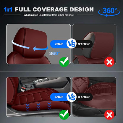 Seat Covers Custom Fit for CRV 2017 2018 2019 2020 2021 2022 | CR-V Faux Leather Car Seat Cover Full Set Front & Rear Car Seat Protector(Burgundy,5 Seats) - Image 4