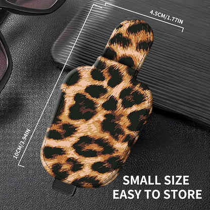 Leather Magnetic Sunglass Holder for Car Sun Visor, Cute Eyeglass Ticket Card Hanger Clip, Universal Auto Interior Accessories for SUV Pickup Truck Classic Leopard - Image 4