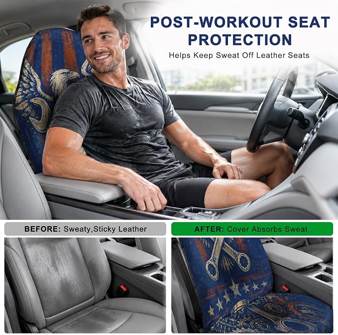 Car Seat Towel Cover for Front Seats, 1Pc Sweat Absorbent Car Seat Protector with Non-Slip Backing, Waterproof Towel Car Seat Covers for Runners, Gym, Swimming, Beach, Pets, Eagle Gear - Image 4