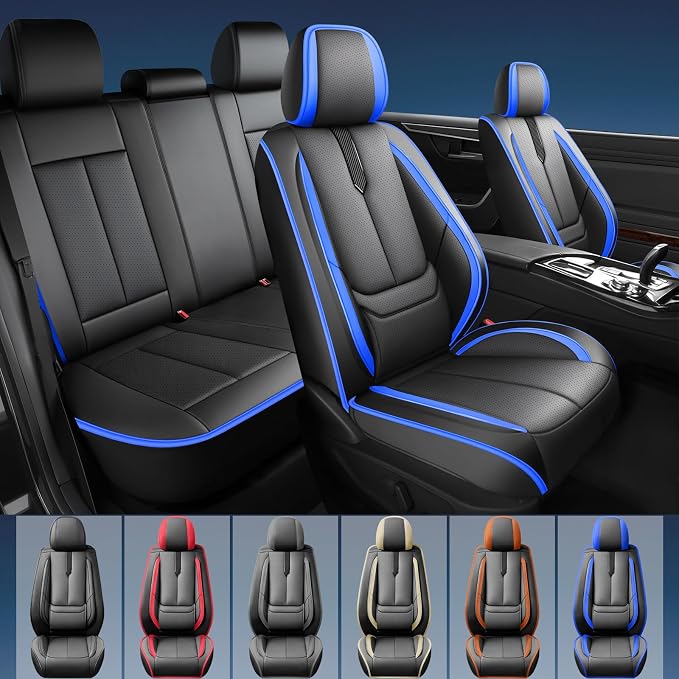 Fit Kicks Car Seat Covers for Nissan Kicks 2018-2024 2025 2026 -Upgraded Premium Waterproof & Breathable Leather,Airbag Compatible,All-Weather Seat Cushion Protector,Full Set,Black-Blue - Image 2