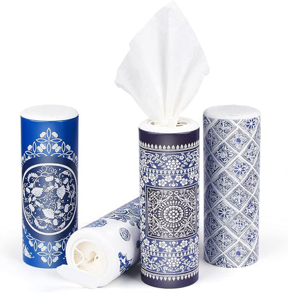 Car Round Canned Tissue Box Cup Holder Facial Tissues,Cylinder Tube Face Towel,4 Canister 3-Ply Car Napkins for Travel Tissue Bulk Fit Home,Office,School by CLOVER - Image 2