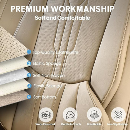 Car Seat Covers Custom Fit for Ford F150 2009-2026, Faux Leather Seat Cover Set for 2017-2026 F250 F350 F450, Accomodating Regular Cab Super Cab Super Crew Pickup Truck Cushions(Beige, Front Seat) - Image 4