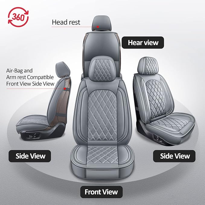 Ram Seat Covers Full Set Grey Fits for 2009-2026 Ram 1500/2500/3500 | Leather Ram Seat Cover,Waterproof Truck Seat Covers,Grey Seat Covers,Heavy Duty Seat Cushion With Split Flat Bench 40/60 - Image 4
