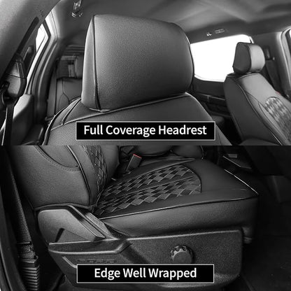 F150 Seat Covers 2015-2020 SuperCrew Custom Fit Full Set | Fits 2015-2020 F150 SuperCrew XL/XLT & 2017-2022 Ford F250/F350 Crew Cab XL/XLT, No Rear Armrest Waterproof Truck Seat Cover - Image 5
