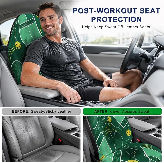 Car Seat Towel Cover 2 Pack for Front Seats, Sweat Absorbent Car Seat Protector with Non-Slip Backing, Waterproof Towel Car Seat Covers for Runners, Gym, Swimming, Beach, Green Court Sport - Image 4