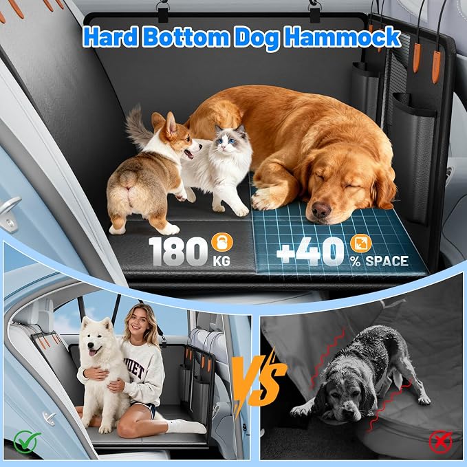 Dog Car Seat Cover for Back Seat, PU Back Seat Extender For Cars SUV | Hold 400lbs,Waterproof,Anti-Scratching,Safety Non-Slip,600D Oxford,Mesh Window,Storage Pocket - Image 4