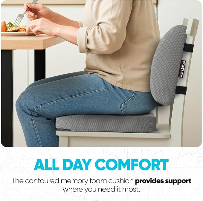 FORTEM Seat Cushion & Lumbar Support for Office Chair, Wheelchair, Car | Memory Foam | Ergonomic Design | Washable Cover | Non Slip | Grey - Image 8