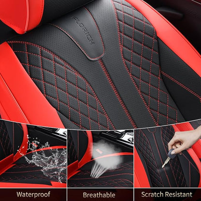 FLORICH Car Seat Covers Front Seats and Back Faux Leather Seat Cover Waterproof Seat Covers Car Seat Cushion 5 Seats Car Seat Protector Universal Fit for Most Cars SUV Trucks, Black&Red - Image 6