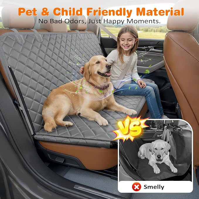 URPOWER 4 in 1 Dog Car Seat Cover for Back Seat, Waterproof Hammock | Mesh Window, Side Flaps, 600D Oxford, Scratch Resistant, Non-Slip, Easy Install, Machine Washable, Dog Seat Belt Included - Image 5