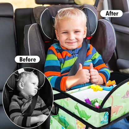 2PCS Kids Travel Tray, Car Seat Tray for kids Travel, Toddler Road Trip Essentials With Drawing Kit, Toddler Lap Desk Organizer for Car, Carseat Table for Airplane - Image 5