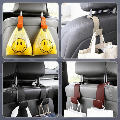 Leather Car headrest Hook for Purses and Bags (Black, 2pcs) | Leather wrap hook with Larger strap holder, friendly to your leather purse. Strong load up to 44lbs. - Image 4