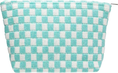 Checkered Makeup Bag for Purse, Small Flat Cosmetic Pouch,Arctic Blue | Cute Zipper Makeup Organizer for Women, Travel Essentials, Toiletries, Makeup Brushes, Beauty Accessories&Bridesmaid Gifts by PAZIMIIK