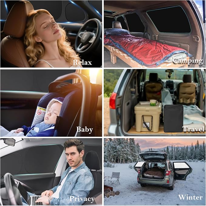 KMF 8pcs Thicken Sun Shades Custom Fit for Subaru Crosstrek 2013-2017 Accessories, Full Window Privacy Car Window Covers Sunshade for Windshield Side Rear, UV Block and Blackout for Camping Outdoor - Image 6