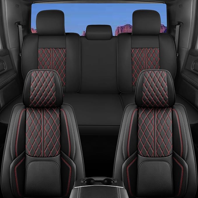 Car Seat Cover Custom Fit for Dodge Ram 1500 2500 3500 2002-2026 Faux Leather Seat Cover Set Compatible with Crew Quad Regular Cab Pickup Truck Cushions (Black & Blue, Full Set, Flat Rear) - Image 8