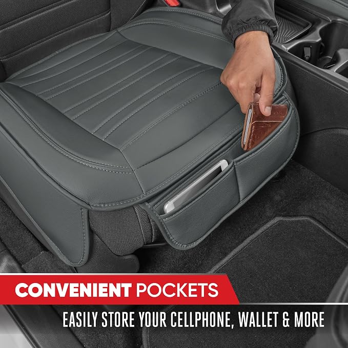 Motor Trend Seat Covers for Cars Trucks SUV, Faux Leather 2-Pack Gray Padded Car Seat Covers with Storage Pockets, Premium Interior Seat Cover - Image 4