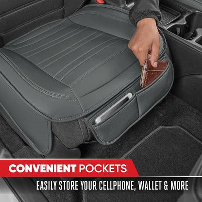 Motor Trend Seat Covers for Cars Trucks SUV, Faux Leather 2-Pack Gray Padded Car Seat Covers with Storage Pockets, Premium Interior Seat Cover - Image 4