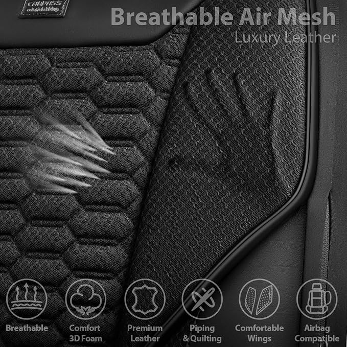 CAR PASS 3D Foam Mesh Leather Car Seat Covers Front Seats, Leather Mesh Front Seat Covers for Car,Breathable Universal Fit for SUV Truck Sedan Van Automotive, Armrest Airbag Compatible,Black - Image 4