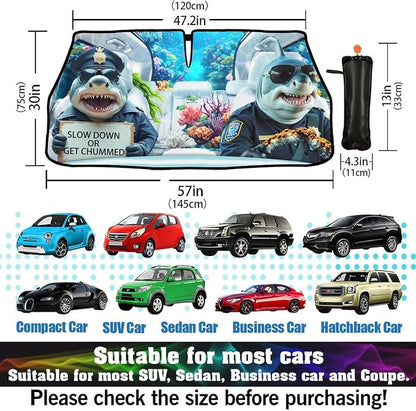 Funny Sharks Car Windshield Sun Shade Umbrella Sunshade Block UV Rays Sun Visor Protector Auto Windshield Sunshade to Keep Vehicle Cool for Cars Trucks & Suvs 57 X 30 in - Image 3