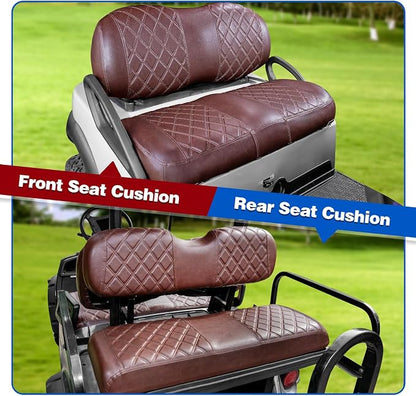 NOKINS Golf Cart Seat Covers 4 Piece Fits Club Car Precedent Premium Seat | Front and Rear Seat Vinyl Covers, Golf Cart Accessories, No Staples(Brown&Brown 8438) - Image 7