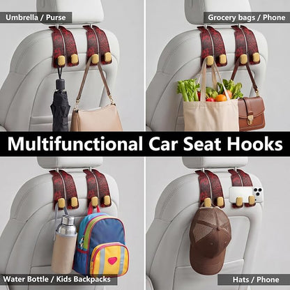 Purse Hook for Car Seat Headrest,Suede Car Purse Hook,Heavy Duty Car Hooks Organizer for Handbags,Grocery Bags & Backpacks,Universal Car Hooks for SUV Truck Interior (Red Leopard Print, Double hook) - Image 7