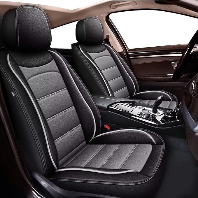IKABEVEM Car Seat Covers Full Set Fit for Infiniti Q50 2014-2025 2026: 5 Seats Auto Interior Accessories, Faux Leather Waterproof Seat Cushions Vehical Cover (Black&Grey) by IKABEVEM