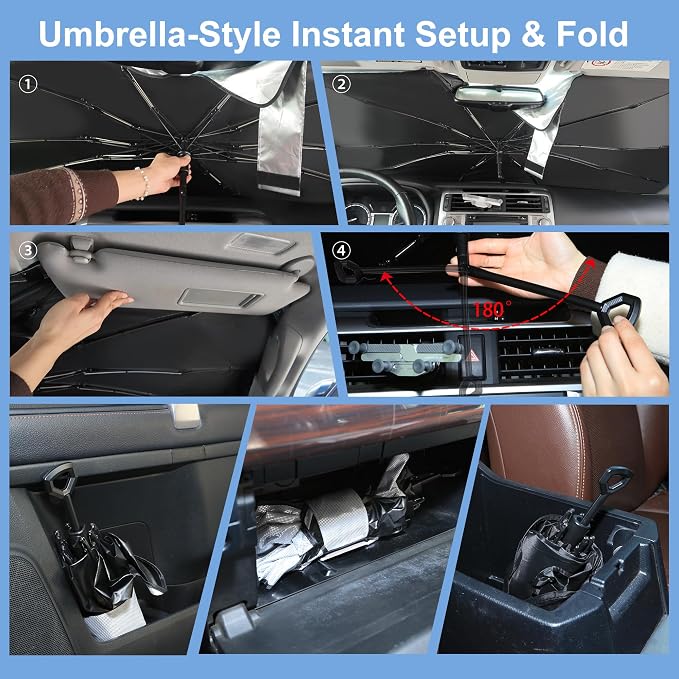 Windshield Sun Shade Umbrella for 2022-2026 Ford Maverick | Full covered for windshield, Block UV Rays, Heat Reduction, Easy to install, Durable & Fold Up Small - Image 5
